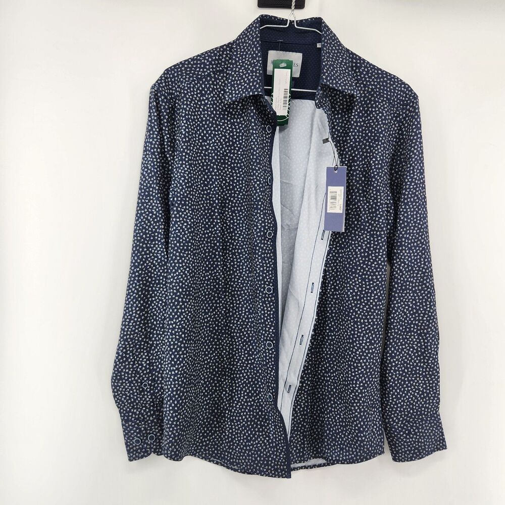 Henri‎ James Men's Small Dark Blue Long Sleeve Geometric Button Down Shirt NWT